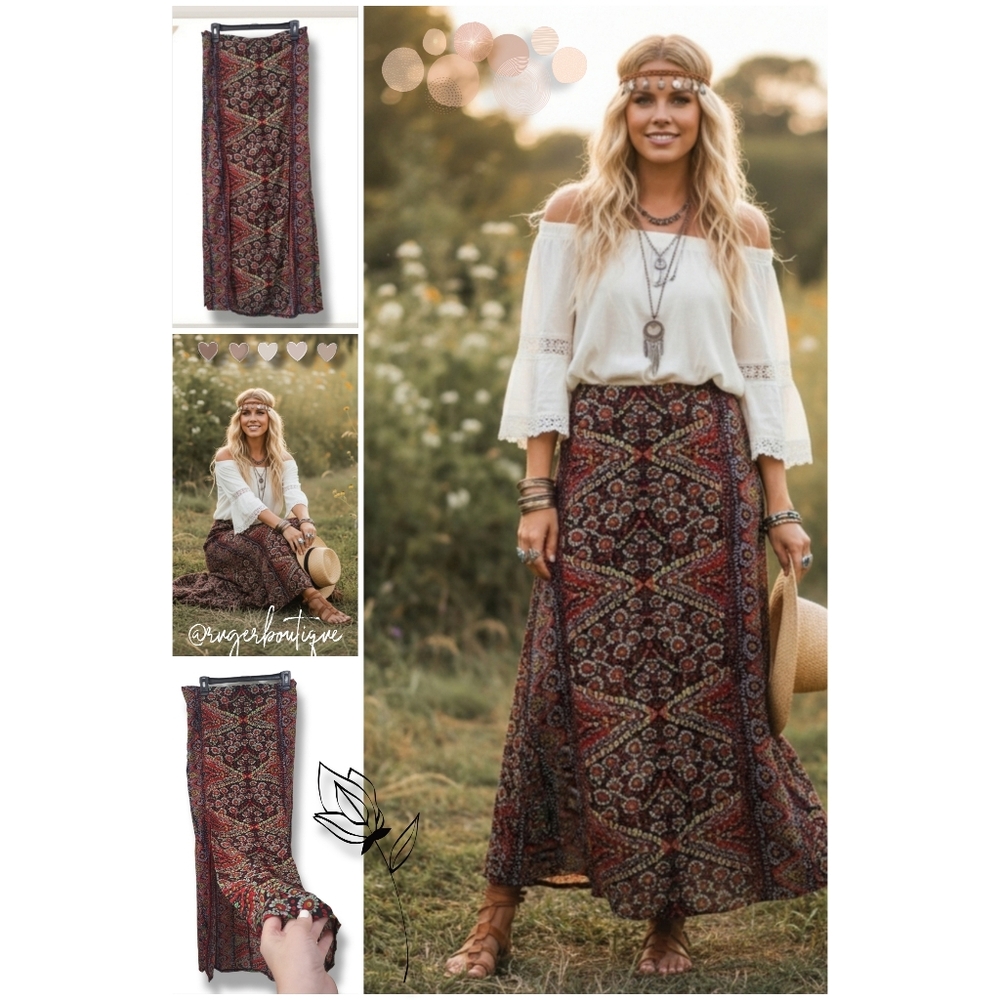 🌿Elan Women's Medium Boho Patterned Front Split Panel Maxi Skirt-CUTE!! - Picture 8 of 10